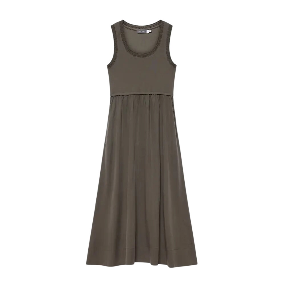Mint Velvet Khaki Ruched Trim Cotton Midi Dress